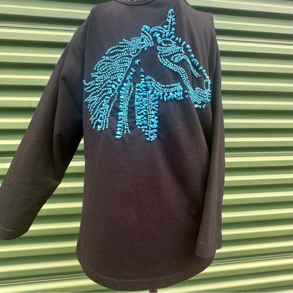 Don’t Mess With Texas Beaded Horse Top 3/4 Sleeve Westernwear Boutique Sz L - Picture 2 of 9